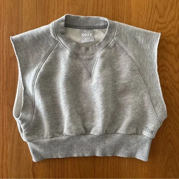 TNA Cozy Fleece Cropped Sleeveless Sweatshirt Gray Women’s XS/XXS Aritzia - Picture 6 of 8